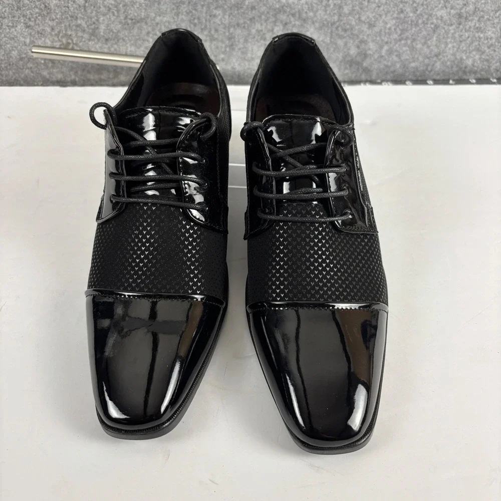 Fashion Oxford Dress Shoes Mens 42 Black Patent Cap Toe Textured FZ 9917
